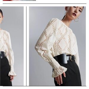 Embroidered Frill-Cuff Blouse